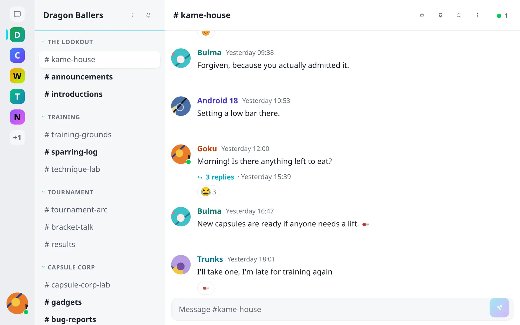 A community channel with threads, reactions and sections