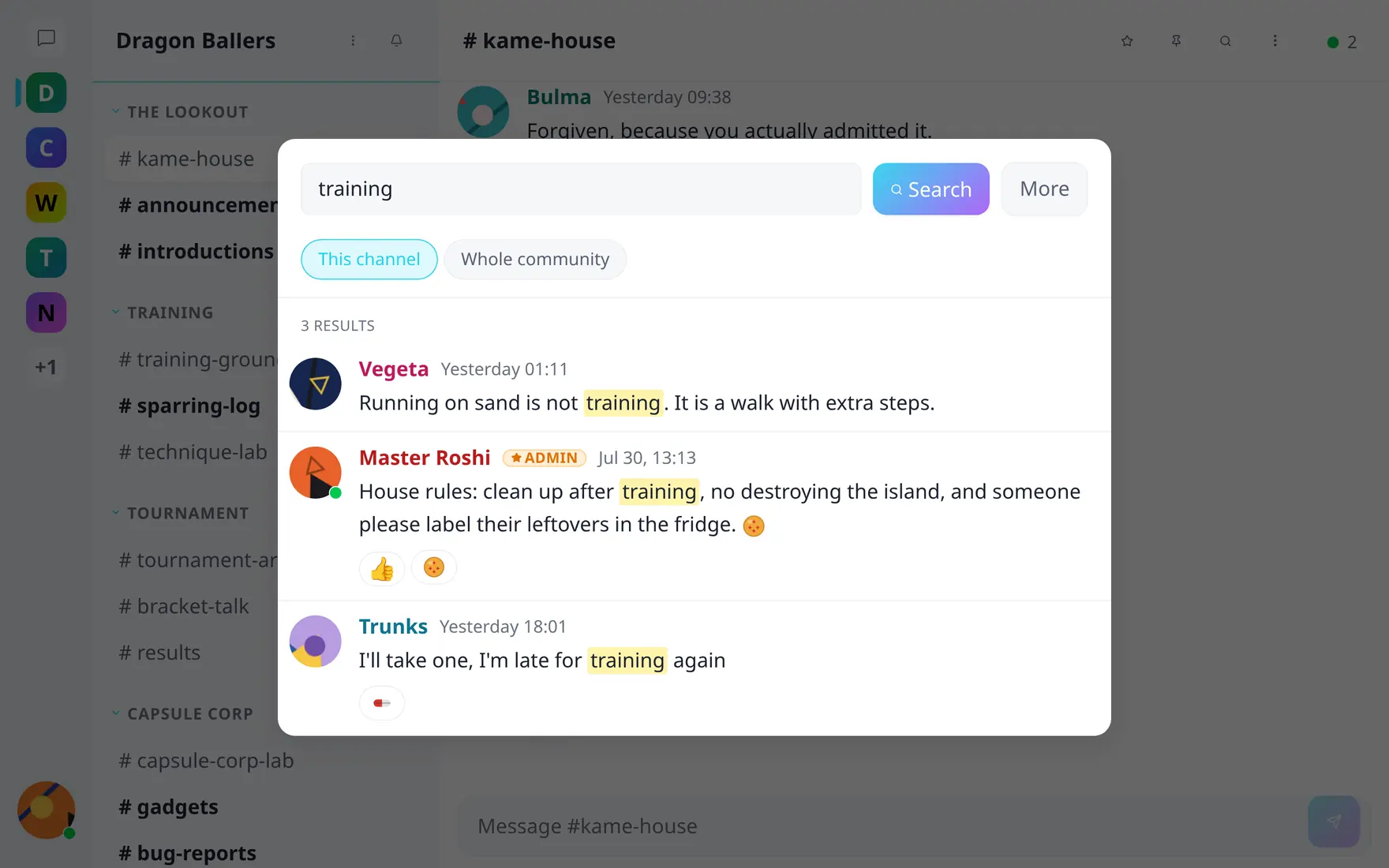Full-text search across a community